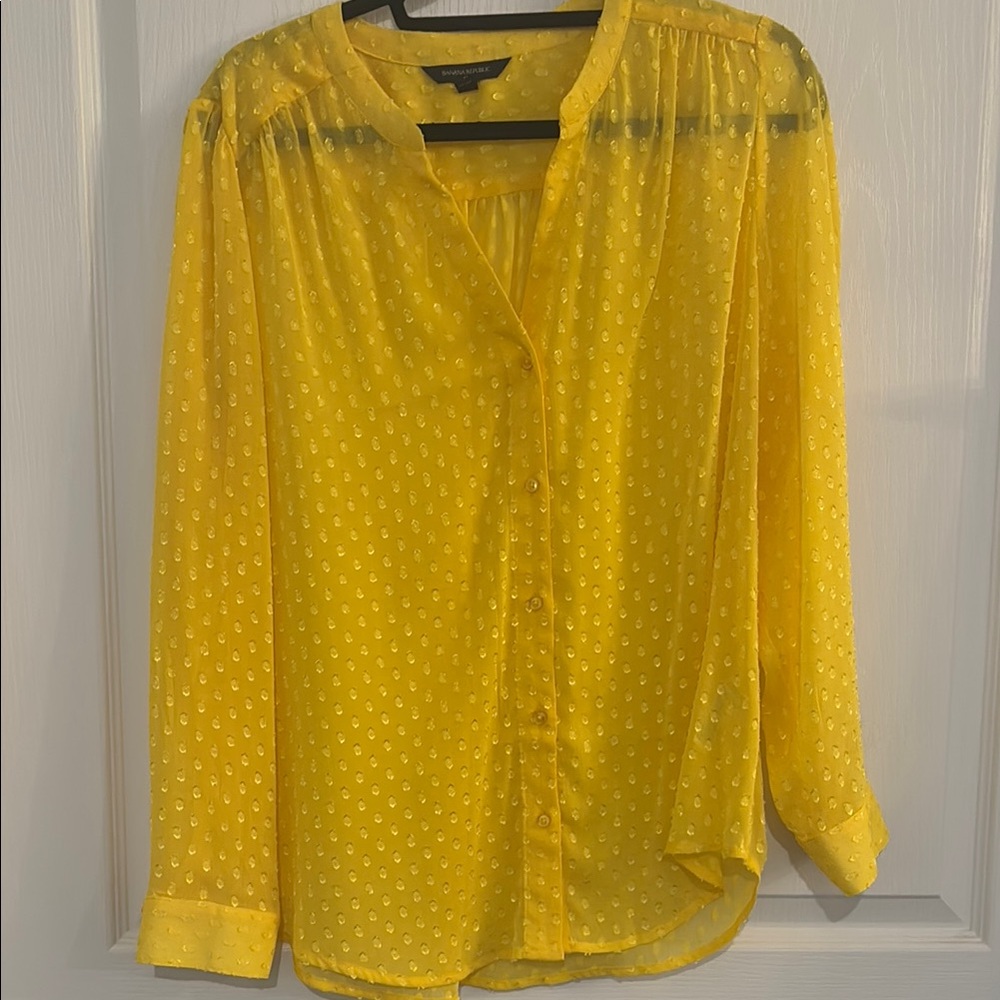 Yellow Long Sleeve Buttoned Blouse with Mandarin Collar